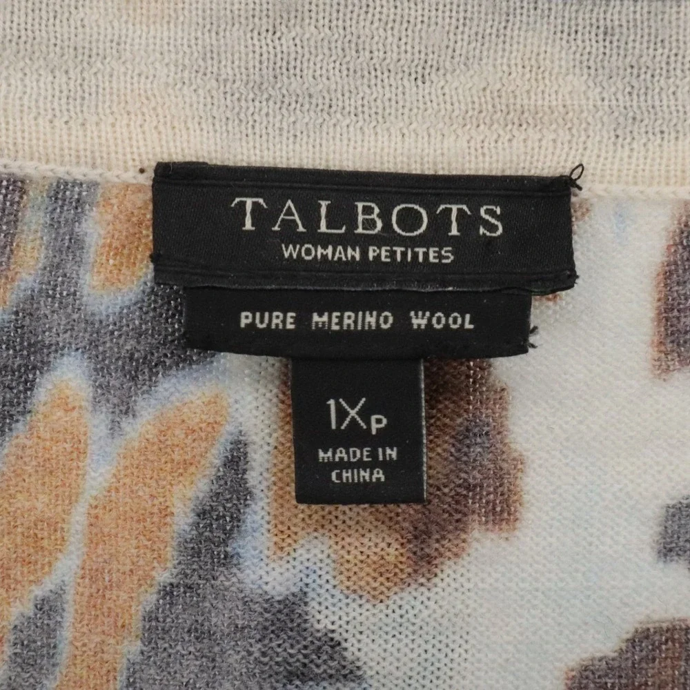 Talbots Woman Petites 1XP Merino Wool Sweater Animal Leopard Print Blue‎ Brown - Picture 8 of 9